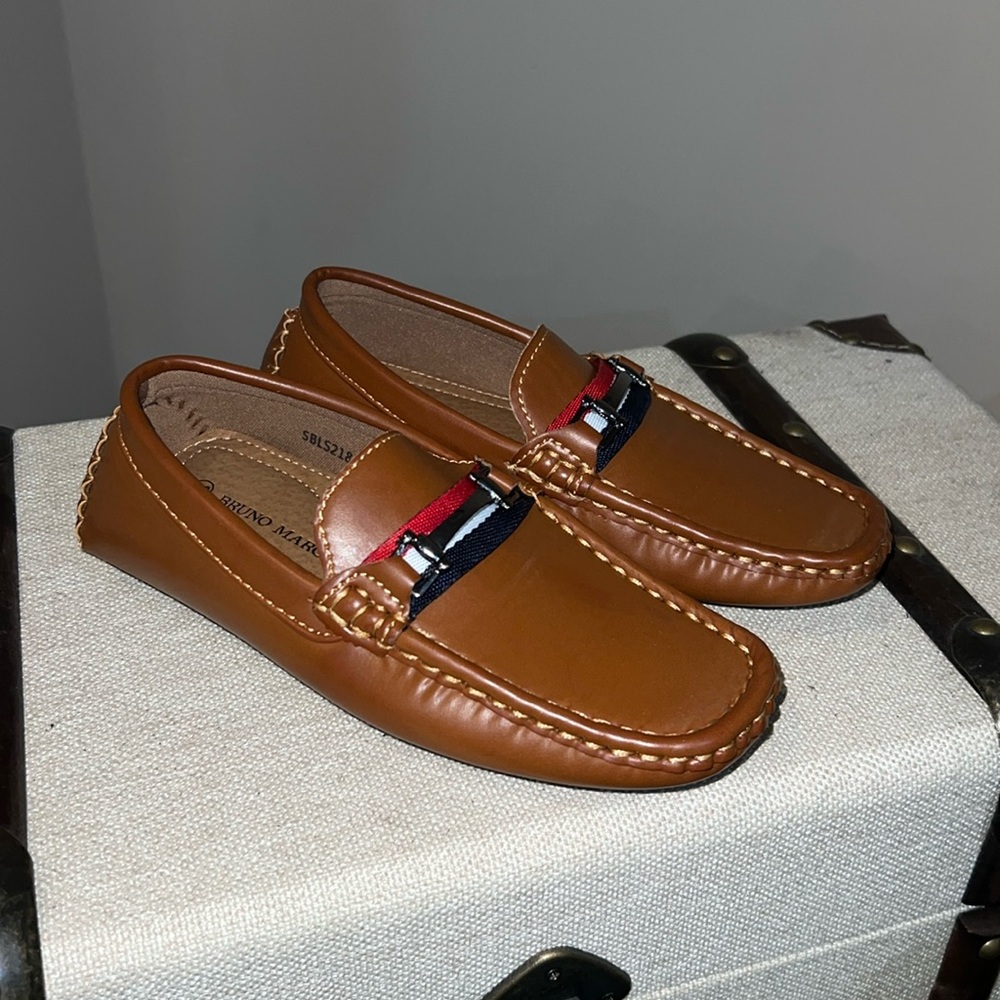 Brand new boy's Cognac Tan Brown Peanut Butter Loafer Slip-On Dress Shoes